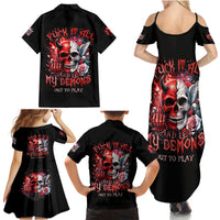 Evil Angel Skull Family Matching Summer Maxi Dress and Hawaiian Shirt Fuck It All And Let My Demons Out To Play - Wonder Print Shop