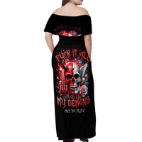 Evil Angel Skull Off Shoulder Maxi Dress Fuck It All And Let My Demons Out To Play - Wonder Print Shop