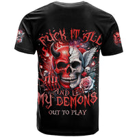 Evil Angel Skull T Shirt Fuck It All And Let My Demons Out To Play - Wonder Print Shop