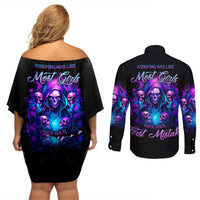 Witch Skull Couples Matching Off Shoulder Short Dress and Long Sleeve Button Shirt Assuming Was Like Most Girls Was Your First Mistake - Wonder Print Shop
