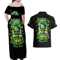 Irish Skull Couples Matching Off Shoulder Maxi Dress and Hawaiian Shirt Good Girls Drink Wine Badass Girls Thug Beer - Wonder Print Shop