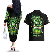 Irish Skull Couples Matching Off The Shoulder Long Sleeve Dress and Hawaiian Shirt Good Girls Drink Wine Badass Girls Thug Beer - Wonder Print Shop