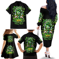Irish Skull Family Matching Off Shoulder Long Sleeve Dress and Hawaiian Shirt Good Girls Drink Wine Badass Girls Thug Beer - Wonder Print Shop