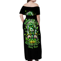 Irish Skull Family Matching Off Shoulder Maxi Dress and Hawaiian Shirt Good Girls Drink Wine Badass Girls Thug Beer - Wonder Print Shop