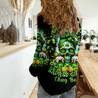 Irish Skull Women Casual Shirt Good Girls Drink Wine Badass Girls Thug Beer - Wonder Print Shop