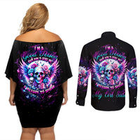 Wings Skll Couples Matching Off Shoulder Short Dress and Long Sleeve Button Shirt I'm A Good Person But Don't Give Me A Reason To Show My Evil - Wonder Print Shop
