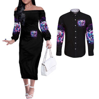 Wings Skll Couples Matching Off The Shoulder Long Sleeve Dress and Long Sleeve Button Shirt I'm A Good Person But Don't Give Me A Reason To Show My Evil