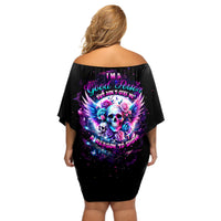 Wings Skll Off Shoulder Short Dress I'm A Good Person But Don't Give Me A Reason To Show My Evil - Wonder Print Shop