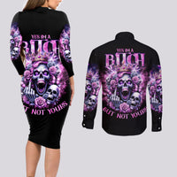 Queen Skull Couples Matching Long Sleeve Bodycon Dress and Long Sleeve Button Shirt Yes I'm A Bitch But Not Yours - Wonder Print Shop