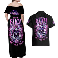 Queen Skull Couples Matching Off Shoulder Maxi Dress and Hawaiian Shirt Yes I'm A Bitch But Not Yours - Wonder Print Shop
