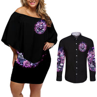 Queen Skull Couples Matching Off Shoulder Short Dress and Long Sleeve Button Shirt Yes I'm A Bitch But Not Yours - Wonder Print Shop