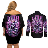 Queen Skull Couples Matching Off Shoulder Short Dress and Long Sleeve Button Shirt Yes I'm A Bitch But Not Yours - Wonder Print Shop