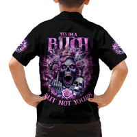 Queen Skull Family Matching Long Sleeve Bodycon Dress and Hawaiian Shirt Yes I'm A Bitch But Not Yours - Wonder Print Shop
