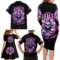 Queen Skull Family Matching Long Sleeve Bodycon Dress and Hawaiian Shirt Yes I'm A Bitch But Not Yours - Wonder Print Shop