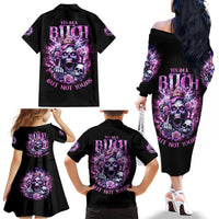 Queen Skull Family Matching Off Shoulder Long Sleeve Dress and Hawaiian Shirt Yes I'm A Bitch But Not Yours - Wonder Print Shop