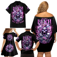 Queen Skull Family Matching Off Shoulder Short Dress and Hawaiian Shirt Yes I'm A Bitch But Not Yours - Wonder Print Shop