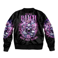 Queen Skull Sleeve Zip Bomber Jacket Yes I'm A Bitch But Not Yours - Wonder Print Shop