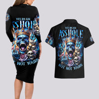 King Skull Couples Matching Long Sleeve Bodycon Dress and Hawaiian Shirt Yes I'm Asshole But Not Yours - Wonder Print Shop