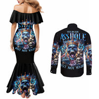 King Skull Couples Matching Mermaid Dress and Long Sleeve Button Shirt Yes I'm Asshole But Not Yours