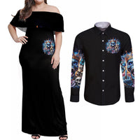 King Skull Couples Matching Off Shoulder Maxi Dress and Long Sleeve Button Shirt Yes I'm Asshole But Not Yours - Wonder Print Shop