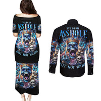 King Skull Couples Matching Puletasi and Long Sleeve Button Shirt Yes I'm Asshole But Not Yours - Wonder Print Shop