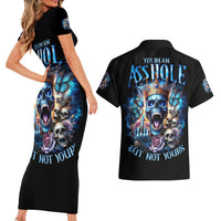 King Skull Couples Matching Short Sleeve Bodycon Dress and Hawaiian Shirt Yes I'm Asshole But Not Yours - Wonder Print Shop