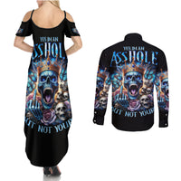 King Skull Couples Matching Summer Maxi Dress and Long Sleeve Button Shirt Yes I'm Asshole But Not Yours - Wonder Print Shop