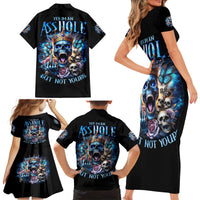 King Skull Family Matching Short Sleeve Bodycon Dress and Hawaiian Shirt Yes I'm Asshole But Not Yours - Wonder Print Shop