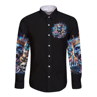 King Skull Long Sleeve Button Shirt Yes I'm Asshole But Not Yours - Wonder Print Shop