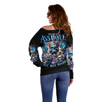 King Skull Off Shoulder Sweater Yes I'm Asshole But Not Yours - Wonder Print Shop