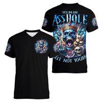 King Skull Women V Neck T Shirt Yes I'm Asshole But Not Yours - Wonder Print Shop