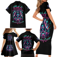 Queen Skull Family Matching Short Sleeve Bodycon Dress and Hawaiian Shirt Bitch I'm Not A Princess I'm The Fucking Queen - Wonder Print Shop