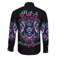 Queen Skull Family Matching Short Sleeve Bodycon Dress and Hawaiian Shirt Bitch I'm Not A Princess I'm The Fucking Queen - Wonder Print Shop