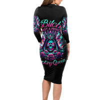 Queen Skull Long Sleeve Bodycon Dress Bitch I'm Not A Princess I'm The Fucking Queen - Wonder Print Shop