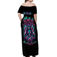 Queen Skull Off Shoulder Maxi Dress Bitch I'm Not A Princess I'm The Fucking Queen - Wonder Print Shop