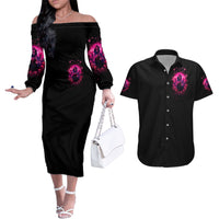 Reaper Skull Couples Matching Off The Shoulder Long Sleeve Dress and Hawaiian Shirt I'm A Good Person But Don't Give Me A Reason To Show My Evil - Wonder Print Shop