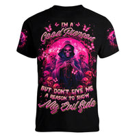 Reaper Skull Women V Neck T Shirt I'm A Good Person But Don't Give Me A Reason To Show My Evil - Wonder Print Shop