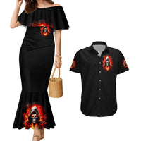 Flame Skull Couples Matching Mermaid Dress and Hawaiian Shirt Hello Darkness My Old Friend - Wonder Print Shop