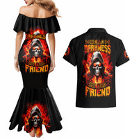 Flame Skull Couples Matching Mermaid Dress and Hawaiian Shirt Hello Darkness My Old Friend - Wonder Print Shop