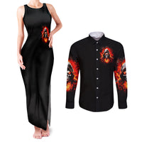 Flame Skull Couples Matching Tank Maxi Dress and Long Sleeve Button Shirt Hello Darkness My Old Friend - Wonder Print Shop