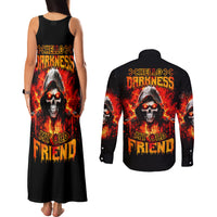 Flame Skull Couples Matching Tank Maxi Dress and Long Sleeve Button Shirt Hello Darkness My Old Friend - Wonder Print Shop