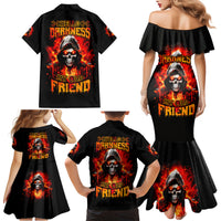 Flame Skull Family Matching Mermaid Dress and Hawaiian Shirt Hello Darkness My Old Friend - Wonder Print Shop