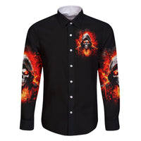 Flame Skull Family Matching Off Shoulder Long Sleeve Dress and Hawaiian Shirt Hello Darkness My Old Friend - Wonder Print Shop