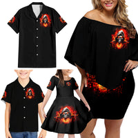 Flame Skull Family Matching Off Shoulder Short Dress and Hawaiian Shirt Hello Darkness My Old Friend - Wonder Print Shop