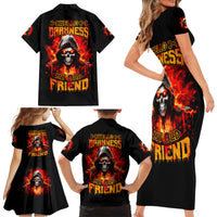 Flame Skull Family Matching Short Sleeve Bodycon Dress and Hawaiian Shirt Hello Darkness My Old Friend - Wonder Print Shop