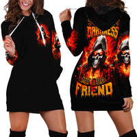 Flame Skull Hoodie Dress Hello Darkness My Old Friend - Wonder Print Shop