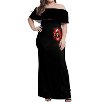 Flame Skull Off Shoulder Maxi Dress Hello Darkness My Old Friend - Wonder Print Shop