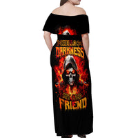 Flame Skull Off Shoulder Maxi Dress Hello Darkness My Old Friend - Wonder Print Shop