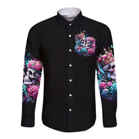 Couple Skull Long Sleeve Button Shirt In One Life Time You Will Love Many Time But One Love - Wonder Print Shop