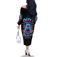 Queen Skull Family Matching Off Shoulder Long Sleeve Dress and Hawaiian Shirt Bitch I'm Not A Princess I'm The Fucking Queen - Wonder Print Shop